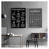 Schild, Leinwandkunst, Poster, Drucke, Schwarz-Weiß-Malerei, Waschküche, Wanddekoration, Einweihungsgeschenk, Symbole und Fleckenentfernung, Wäsche