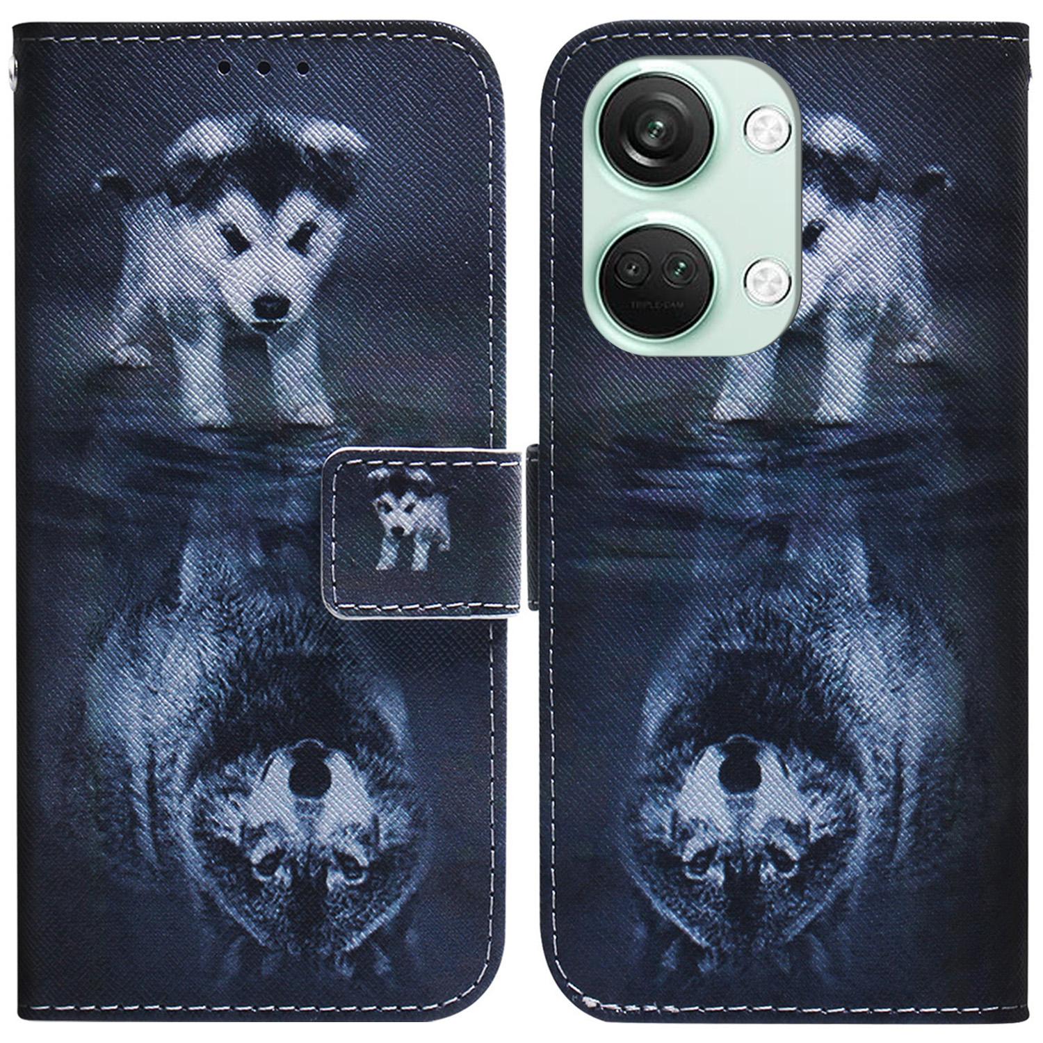 

Pattern Printing Wallet Case for OnePlus Nord 3 5G/Ace 2V,PU Leather Stand Shockproof Phone Cover Dog and Wolf