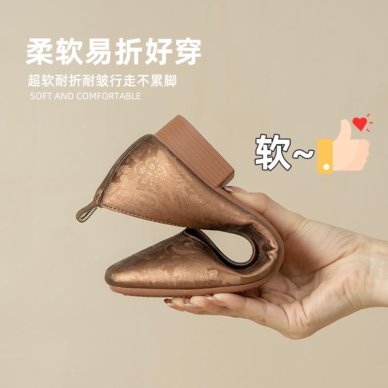 New Women Shoes Low Heel Pumps Genuine Leather Flowers High Heels Shoes Girl Fashion Dress Shoes