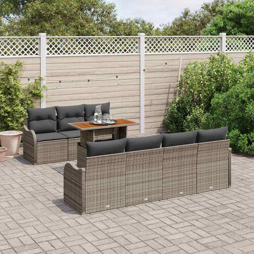 Garden Sofa Set with Storage 8 Pcs Grey Poly Rattan