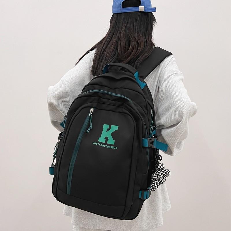 Blocked Color Simple Letter Print Student Backpack For School And Daily Use