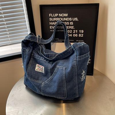 Jeanstasche Damen große Kapazität 2025 neu Sommer lässig Schulter Messenger Stofftasche Klasse Tragetasche