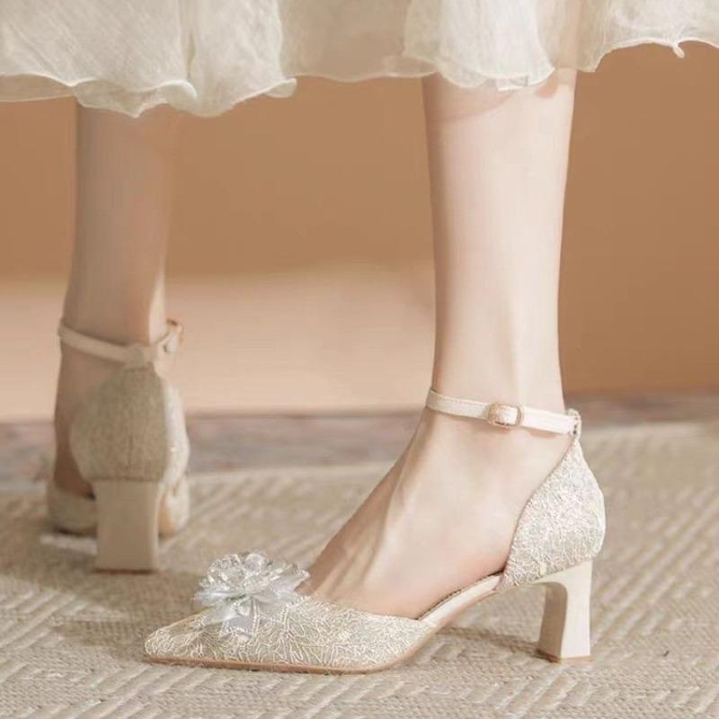 

2024 New Summer Fashion Pointed Toe Pearl Shoes Women High Heels Sexy Women Sandals Banquet wedding Women Shoes