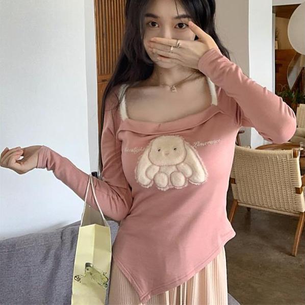 

Японские женские футболки с квадратным воротником, туника, летние футболки, модные укороченные топы нестандартной формы, повседневные милые футболки Y2k, рубашки для женщин XL розовый