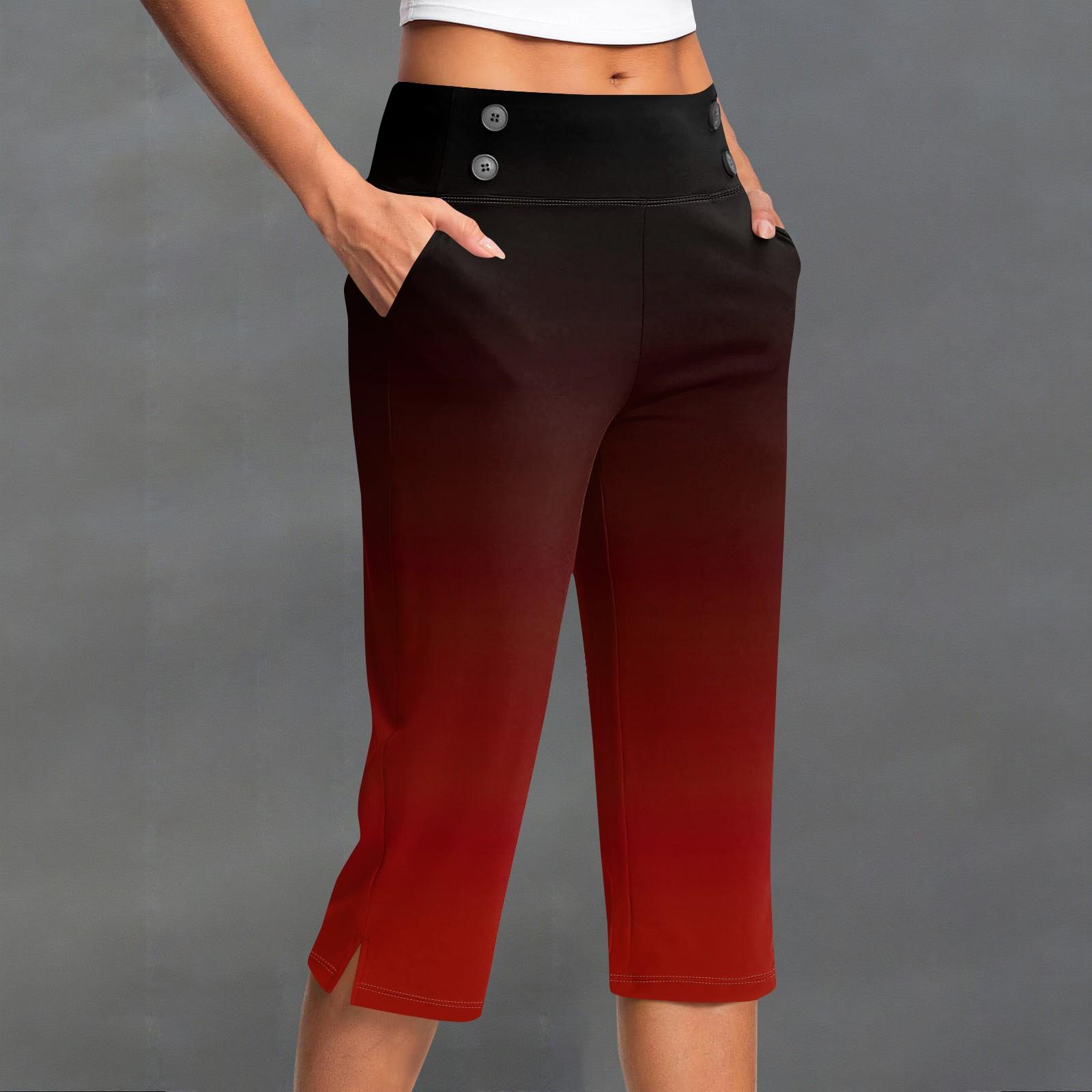 

Женские модные брюки с градиентом, на пуговицах, с карманами, с разрезами, с высокой талией, спортивные, для йоги, повседневные, укороченные XL винный