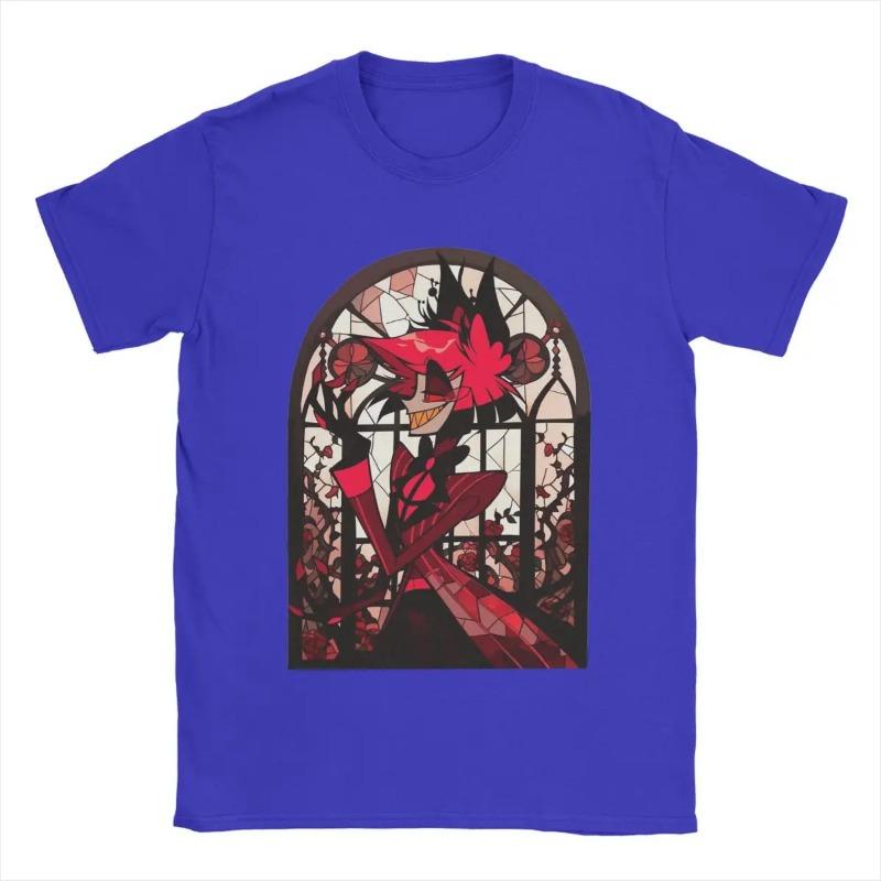 

Мужская футболка Stained Glass Alastor Hazbins Hoteled Humor Хлопковая футболка Футболки с коротким рукавом Футболки с круглым вырезом Одежда Рубашки 6XL синий