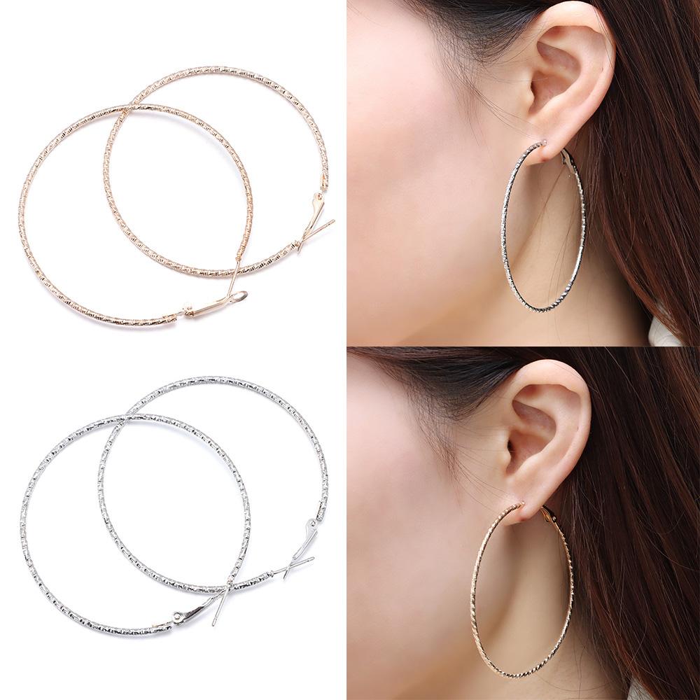 Fashion Metal Geometrical Big Circle Earrings Shiny Print Party Jewelry Hoop Earrings