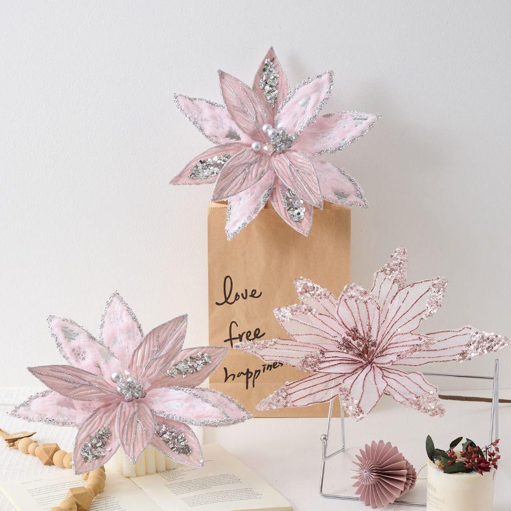 Simulated Xmas Tree Flower Large Glitter Artificial Christmas Flower  Wedding Decoration