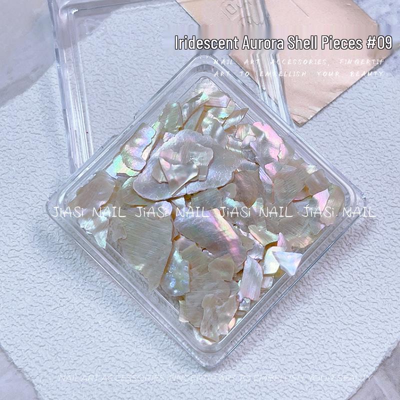 Iridescent Abalone Nail Decor: Ultra-Thin Shell Fragments in 6-Grid Box