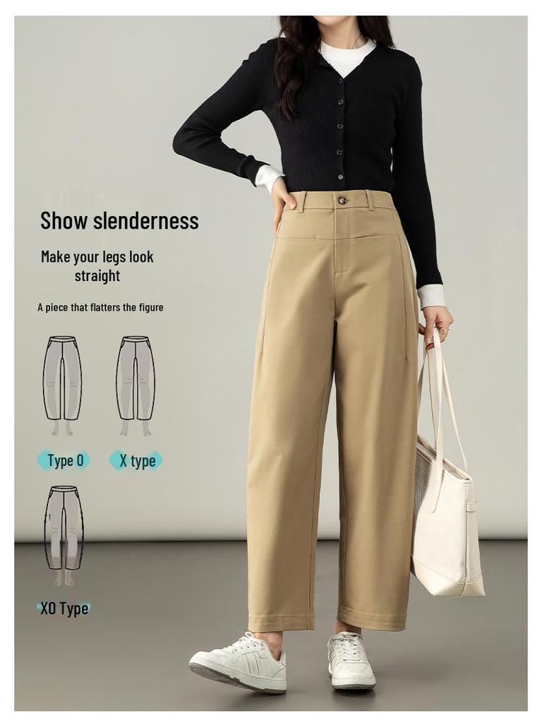 High-Waist Petite Tencel-Cotton Harem Pants for Women - 2025 Autumn Collection, Nine-Point Wide-Leg Casual Design