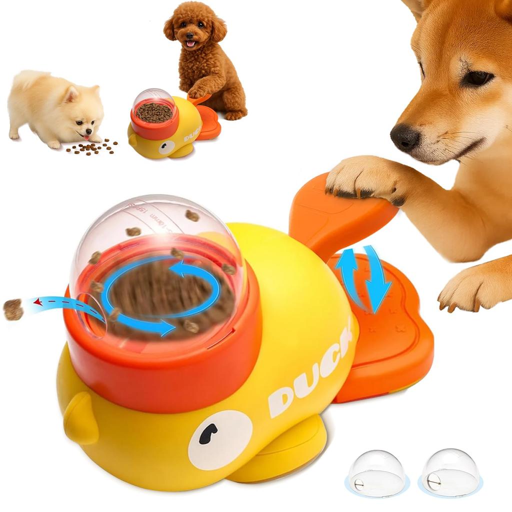Minezaki Dog Educational Toy Pet Feeding Toy Pet Educational Toy Yellow Duck Feeder Dog Toy Educational Press to dispense treats Prevents dogs from