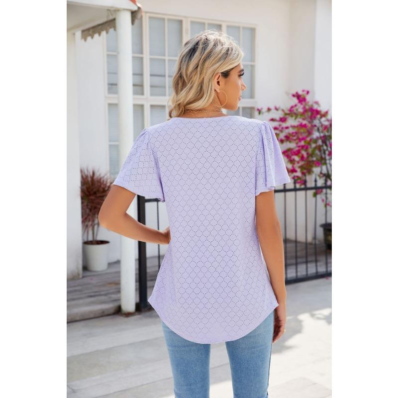 Women's Fashion Casual Summer Spring Solid Color Print Short Sleeve Square Collar Blouses & Shirts