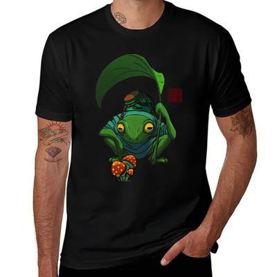 A Frog and His Son Inspecting Mushroom Drawing T-Shirt High Elasticity Sports Tee Shirt