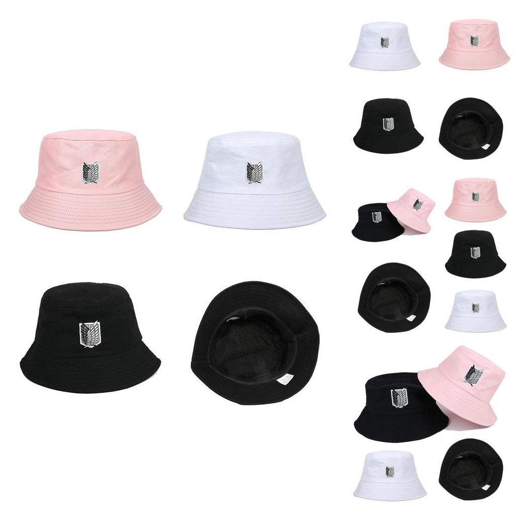 Stylish Attack On Titan Flat Top Basin Hat For Beach And Outdoor Activities, Sun-proof Wide Brim Bucket Hat