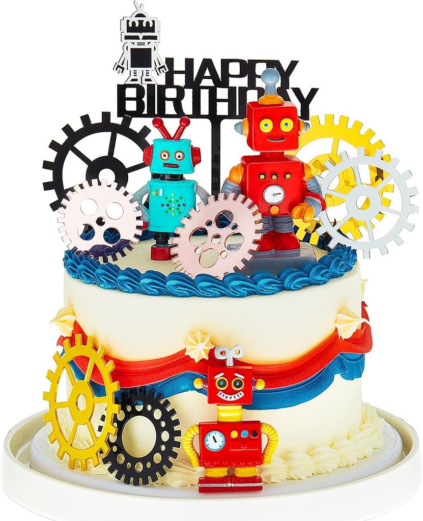 Robot Cake Toppers for Boys Robot Cake Cupcake Decorations Robot Themed Party Decorations Robot Figurine for Birthday Party