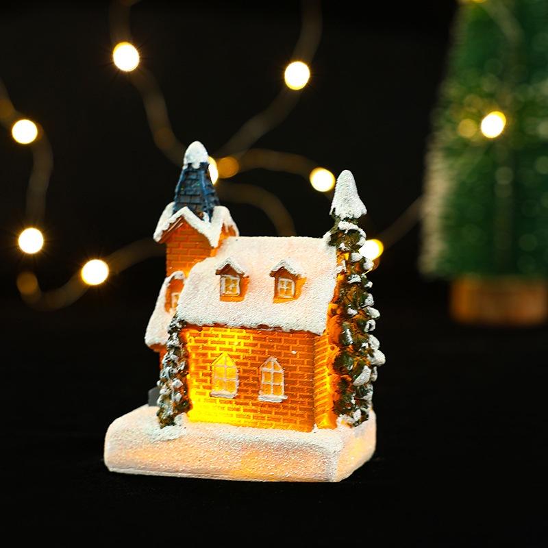 Lighting Up DIY Christmas Tiny Resin House Village Miniature Model Chrismas LED Lights House Xmas Gift