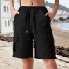 Women Cargo Shorts Drawstring Design High Waisted Loose Fit Hiking Shorts with Functional Deep Pockets Outdoor Activities Casual