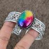 Rainbow Solar Quartz Gemstone 925 Sterling Silver Cuff Bangle Adjustable KKG-187