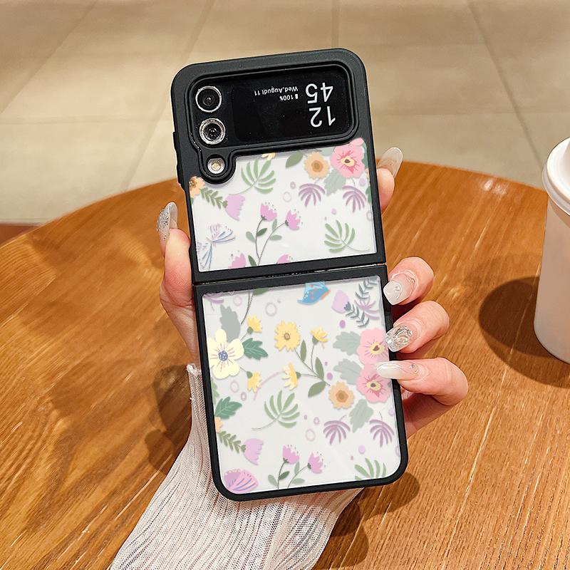 

Для Samsung Galaxy Z Flip 6 5 4 Роскошный акриловый противоударный жесткий тонкий чехол из ТПУ с цветочным принтом Samsung Z Flip4