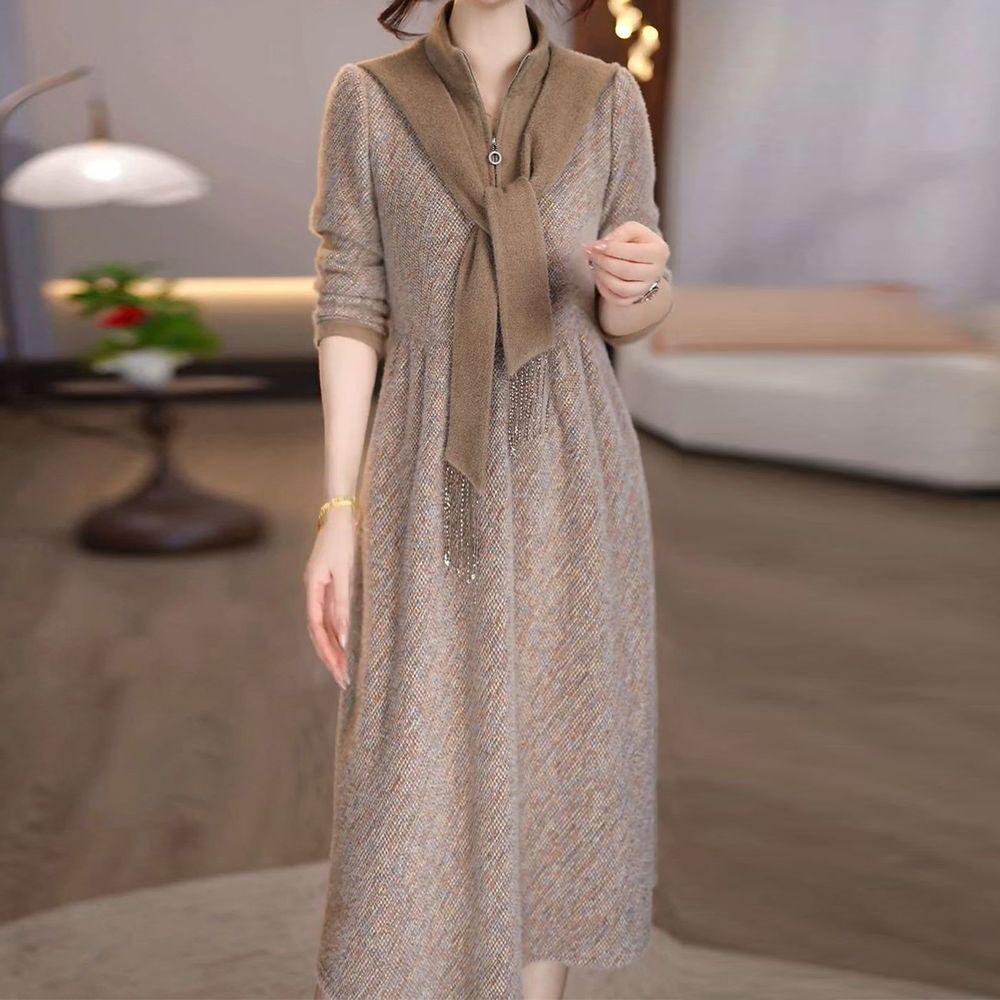 

2025 Winter Fashionable Patchwork Mid-Length Dress with Wide-Leg Design XXL