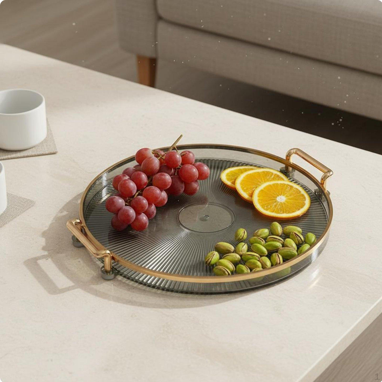 Round Serving Tray with Handles Light Elegant Design Decorative Versatile Snack Platter Green Round Plate
