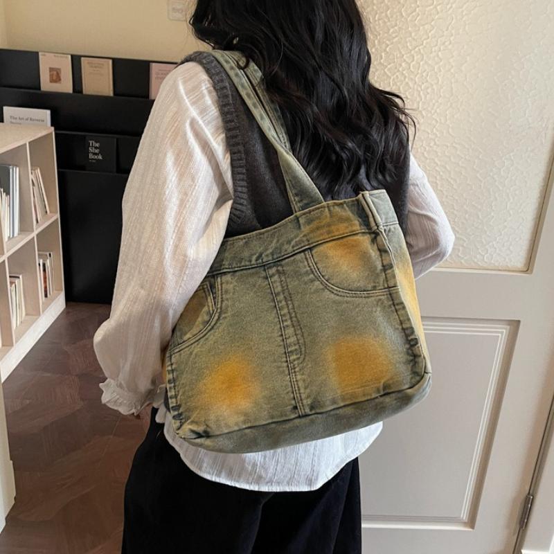 New Fashi Lazy Style Denim Shoulder Bag Casual and Simple Commuting Bag Fashiable and Versatile Tote Bag Korean Trendy
