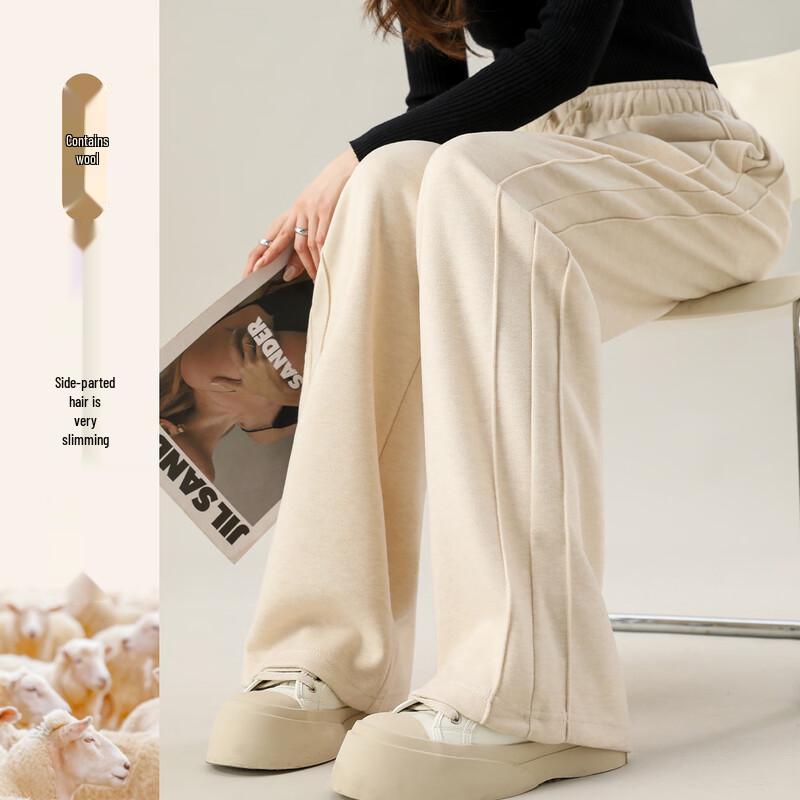 Women s Wool-Blend High-Waist Wide-Leg Casual Trousers L