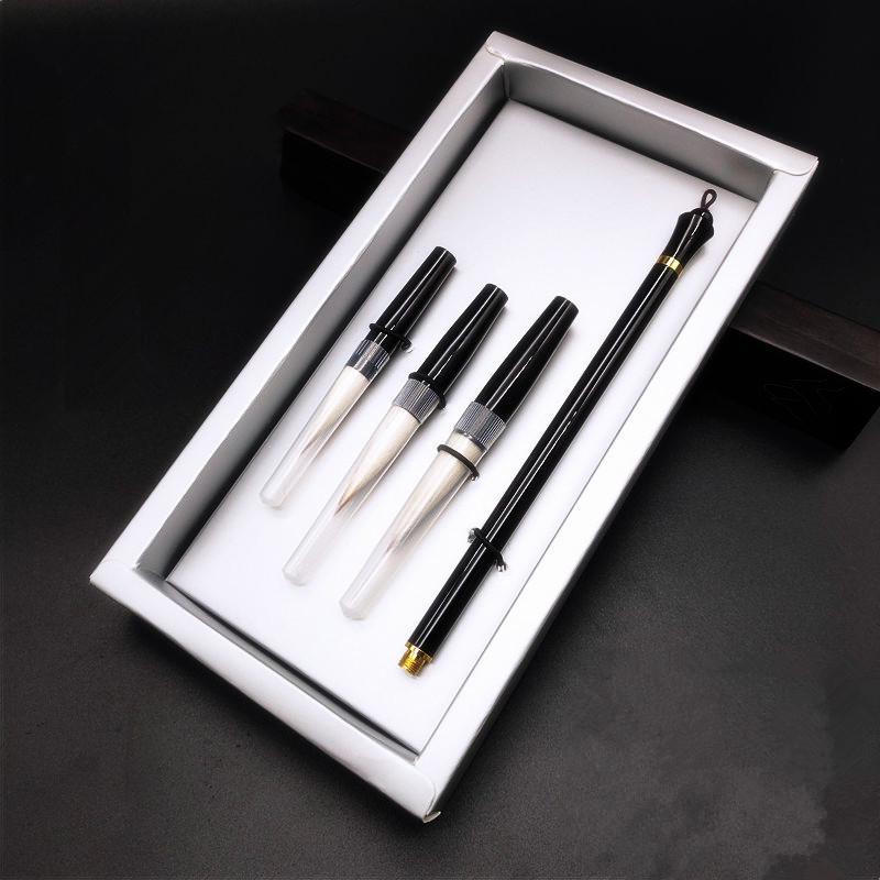 Four Treasures Calligraphy Set: Metal Pen Holder, Wolf Hair Brushes, Inkstone, Mixed Bristle for Large/Small Script Chinese Painting & Calligraphy Mixed Hair Set - Black