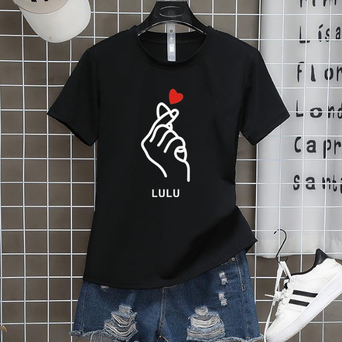 

Повседневная мультяшная новая летняя женская футболка с круглым вырезом и коротким рукавом, топ, свободная, парная, студенческая k874 # S чёрный