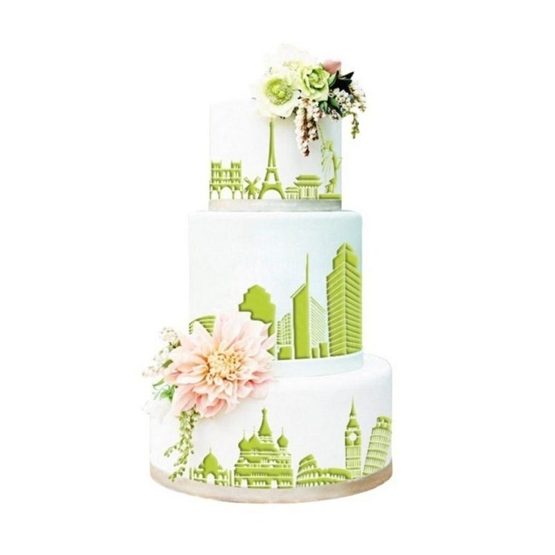 5 ks/sada Šablona na dort Pečicí forma Opakovaně použitelná Airbrush Eiffelova věž Socha Svobody Malování Umění DIY