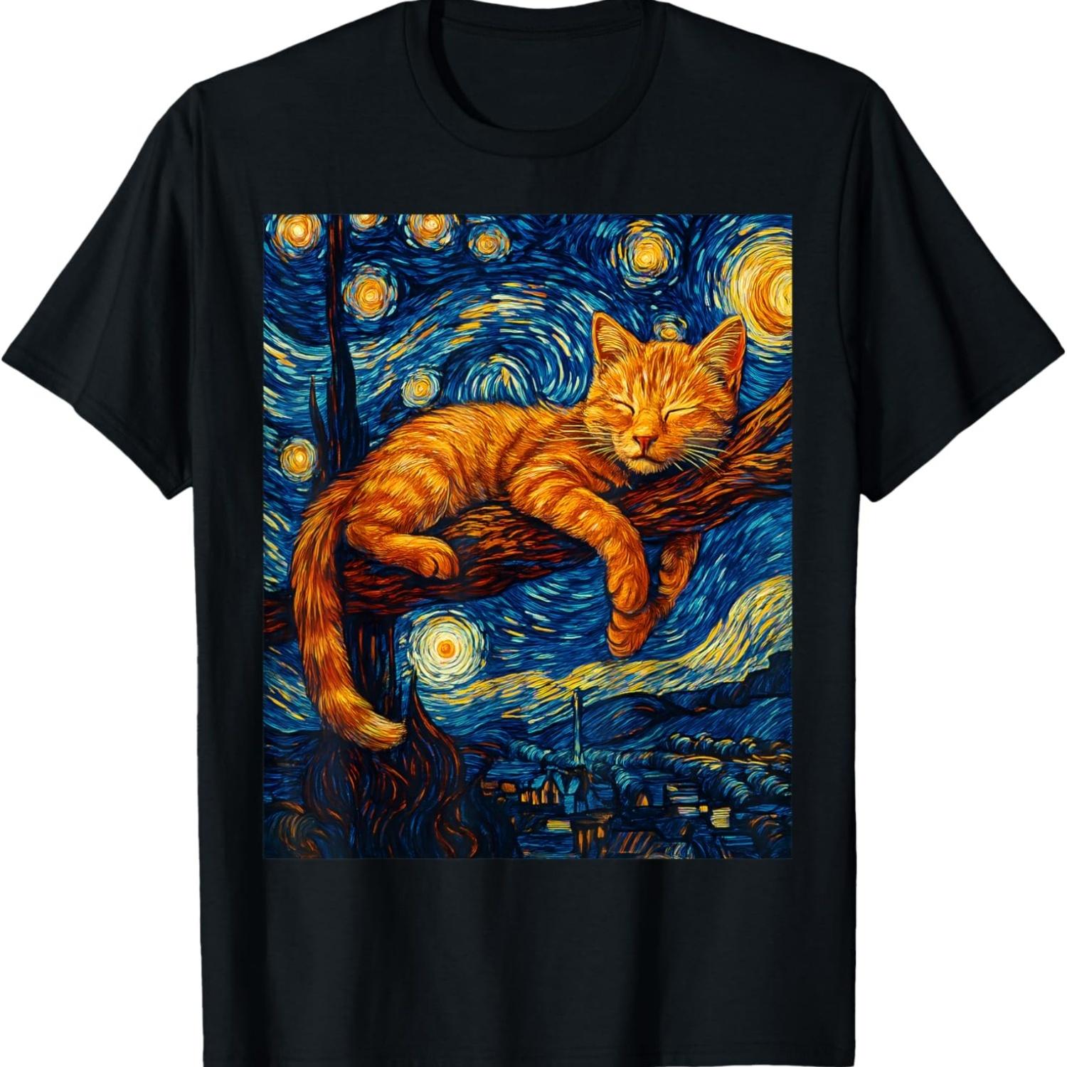 

Cat Starry Night Van Gogh Cat For Cat Lover Cat Mom Cat Dad T-Shirt(1) XXXXXL чорний