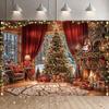 Winter Fireplace Christmas Tree Themed Banner Decoration Background Birthday Party Home Decoration Photography Backdrop Cloth