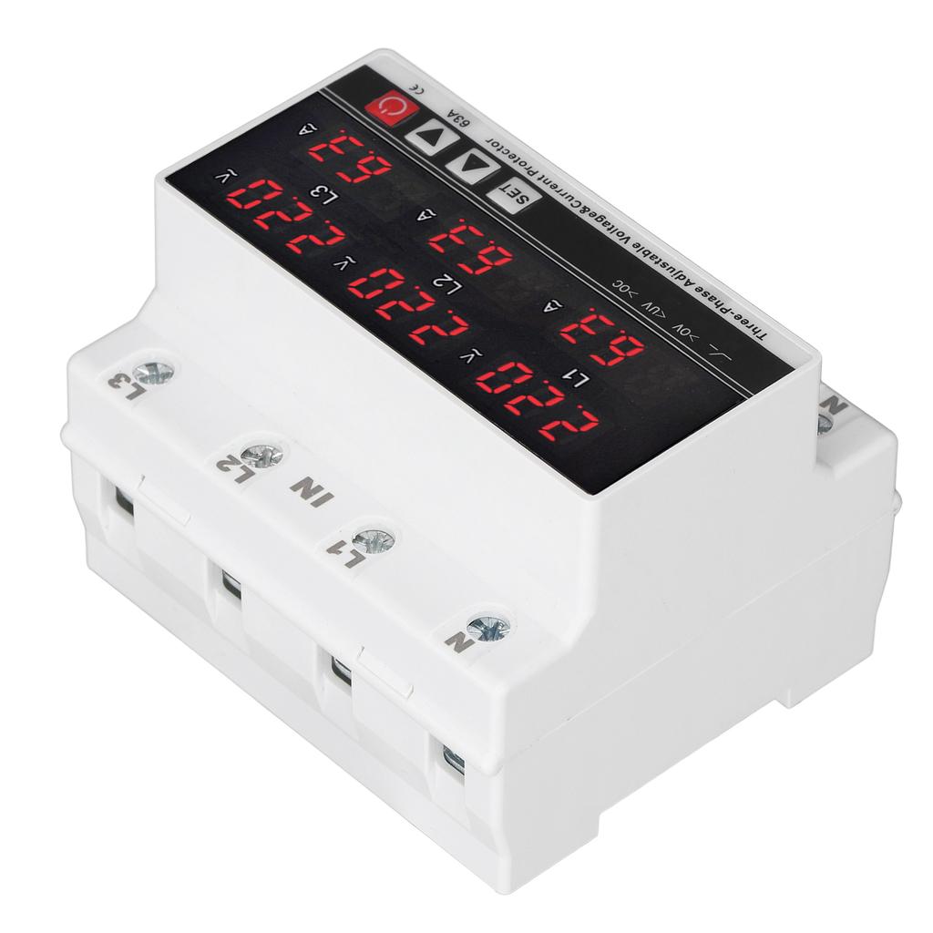 Undervoltage Protector DIN Rail Adjustable Overcurrent Protector AC120V‑300V 63A 3 Phase 3 Wire 4 Wi