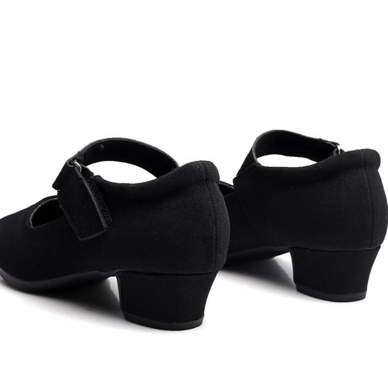 Damen Erwachsene Weichsohlen Tanzschuhe Oxford-Stoff Mittlerer Absatz Ganzjahres Atmungsaktiv Schwarz Standard Tanzschuhe