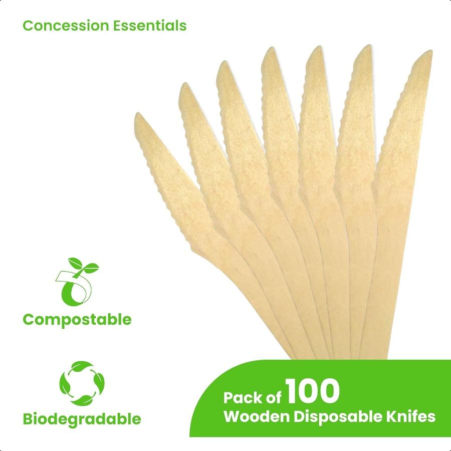 6.25" Disposable Wooden Knifes Natural Wooden Utensils Pack of 100ct