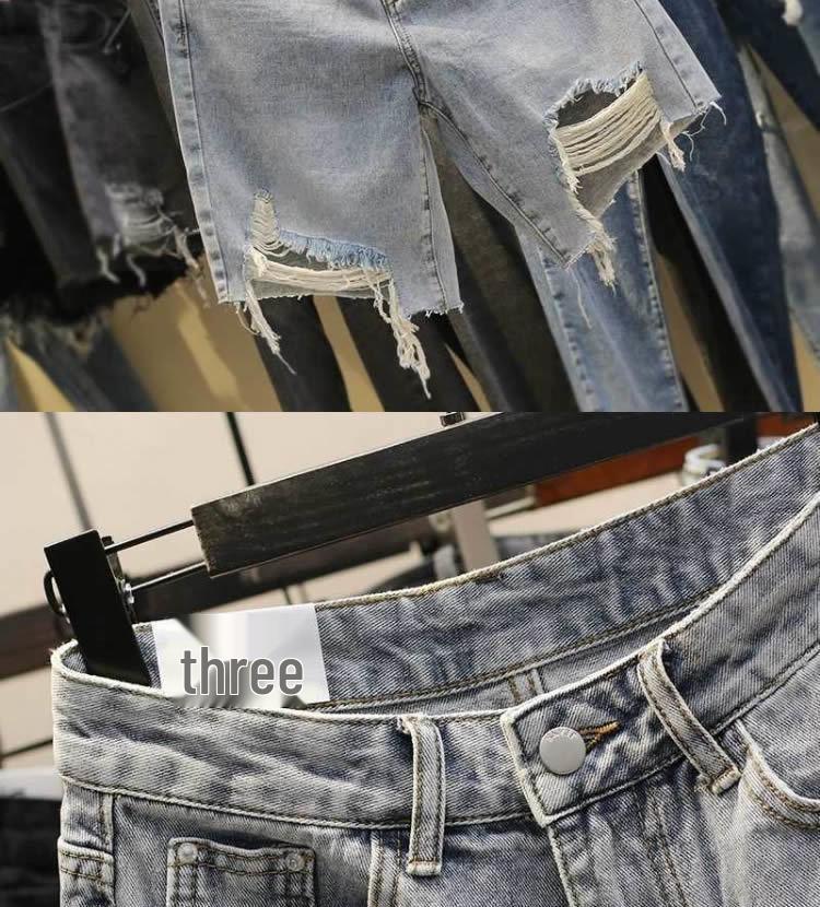 High Waist Plus Size Women's Frayed Denim Shorts - Slimming 5-Point A-line, Summer Loose Fit.