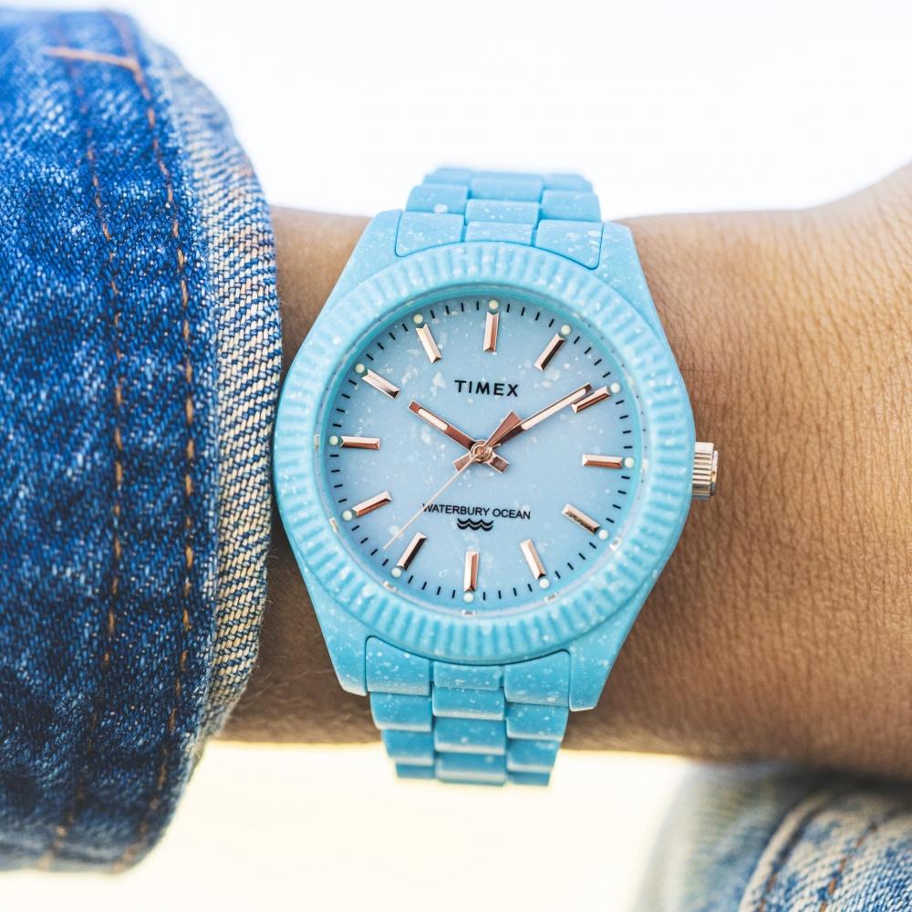 TIMEX Watch Waterbury Ocean Blue Dial Recycled Plastic Mineral Glass Quartz 37MM America Watch TW2V33200