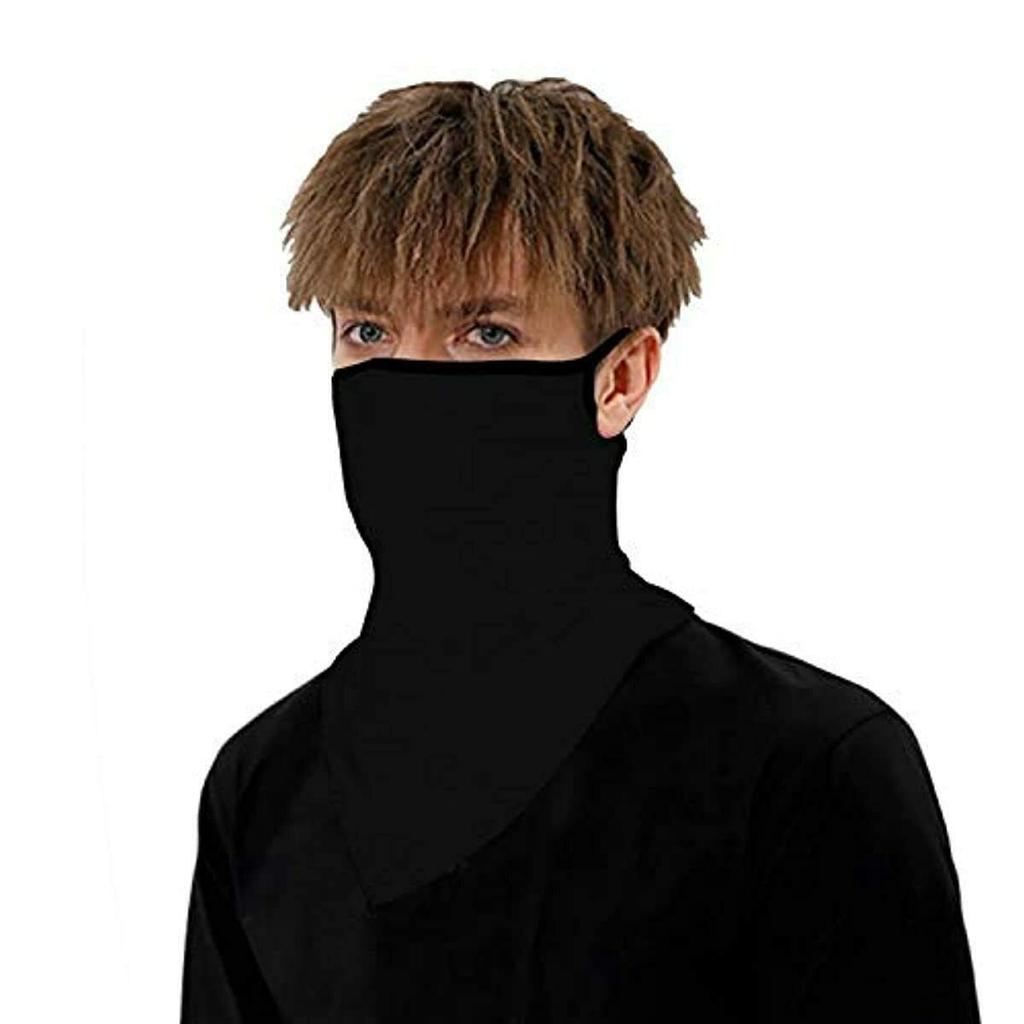 [Scarf Shack] Unisex Bandana Face Cover Scarf Face Rave Balaclava Neck Gaiter with Ear Loop, Wind Bike Cover, Black