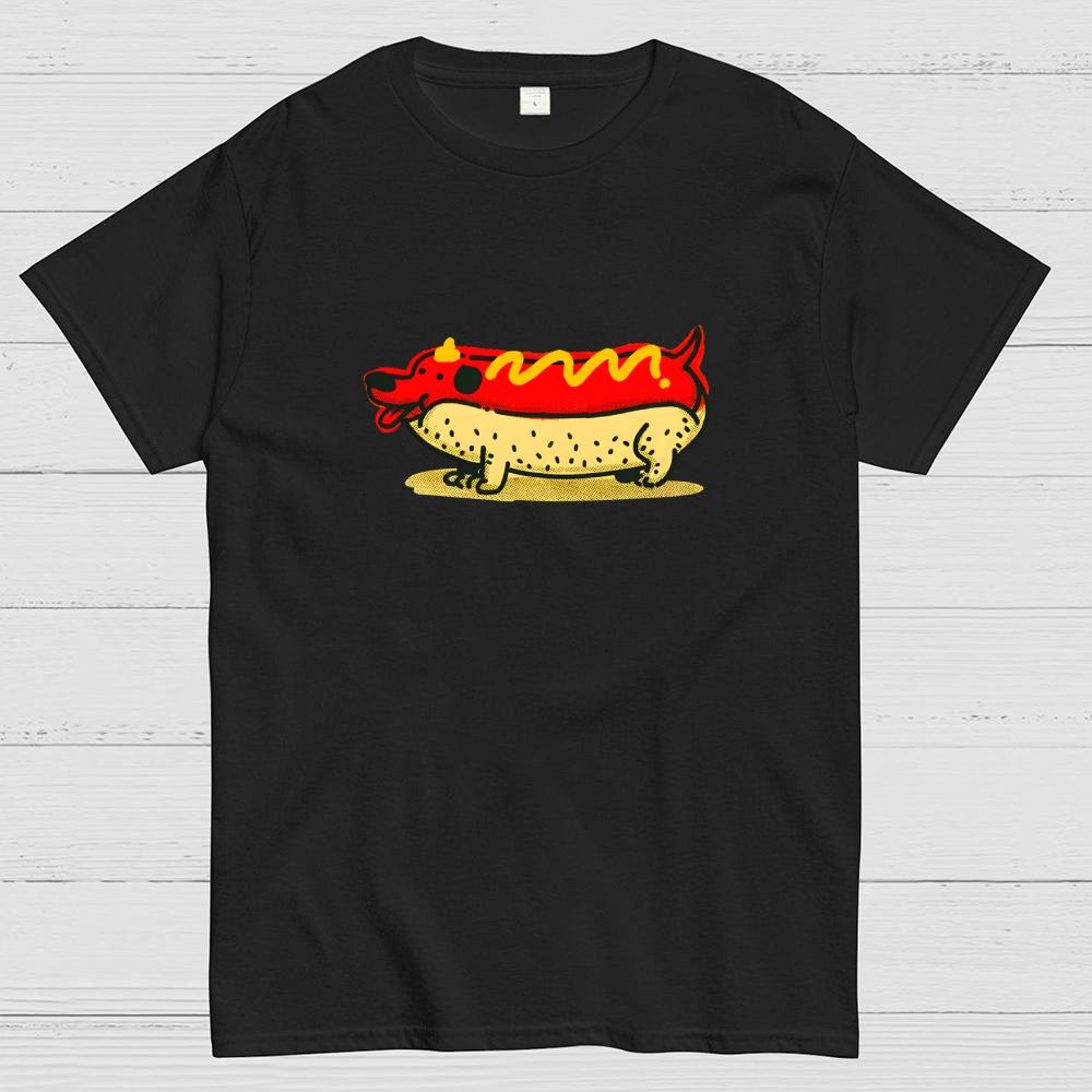 Funny Hot Dog Dachshund Cartoon Retro Cotton Summer Casual Cool Loose T-Shirt