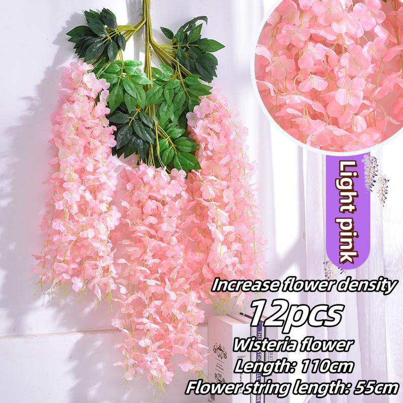 12pcs Thick Wisteria Flowers Fake Wisteria Hanging Flowers Artificial Wisteria Flowers Ceiling Flower Plants Exterior Decoration