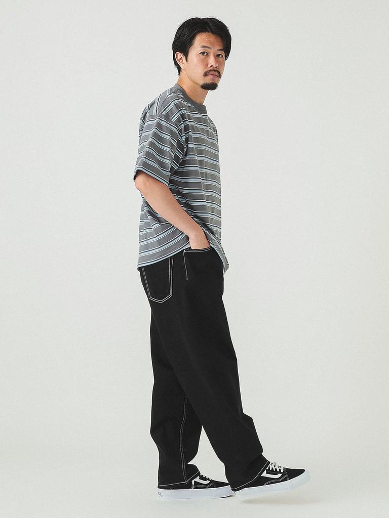 BEAMS TEE Loose Striped Gray Large 11041379639 S/S T-Shirt Men's