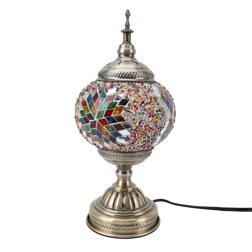 Mosaic Glass Table Lampshade Vintage Bronze Metal Base Handmade Colorful Marrakech Turkish Lampshade
