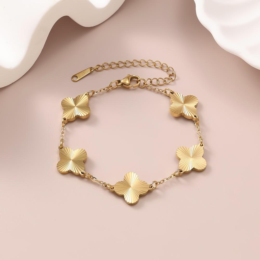 5PCS Clover Necklace Bracelet Earnail Ring 18K Gold Titanium Steel Women's Jewelry Set Set
