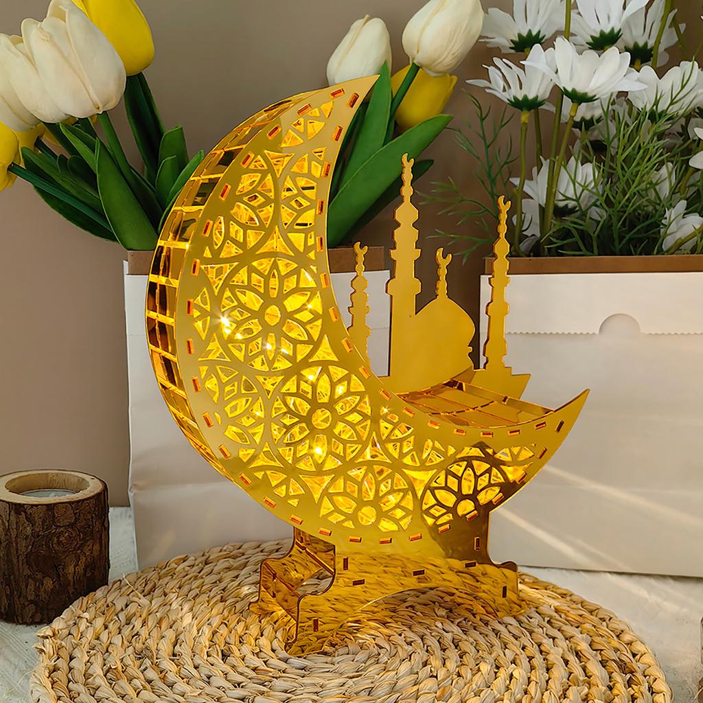 Ramadan Decorations, Ramadan Lantern Decoration, Eid Mubarak Lamp, Small Night Lights, Table Ornament, For Home Eid Party Decoration, Gold Moon Light