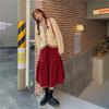Autumn Winter Women's Burgundy Corduroy Midi Skirt Versatile Slim-Fit High Waist Plus-Size Asymmetrical Long Skirt