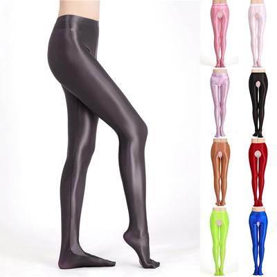 Womens Pantyhose Stockings Crotchless Glossy High Waist M-XL