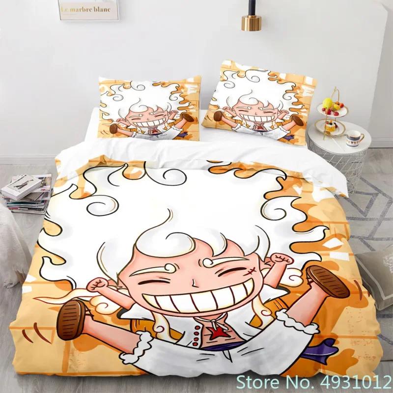 Dětské Chlapecké Anime One Pieces Povlečení Nika Luffy Gear 5 Povlak na přikrývku Povlak na polštář Sada povlaků na přikrývku Jednolůžko Queen King Velikost