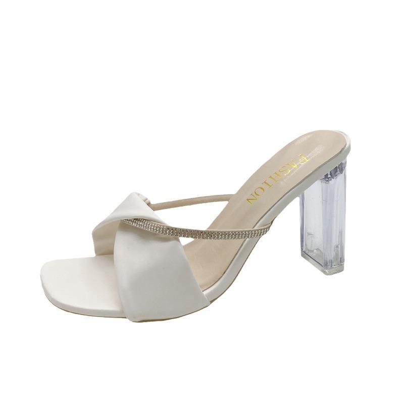 New crystal shoes thick high heels women's sandals summer fashion outside fairy sexy crystal cool slippers women's shoes