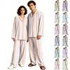 Adult Striped Print Pajama Set Long Sleeve Loungewear Sleepwear for Men and Women