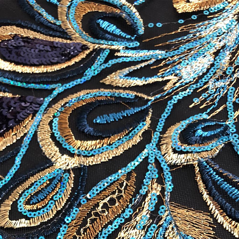 Blue Phoenix Tail Sequin Embroidery Patch for Cheongsam Decoration - Handmade DIY Accessory